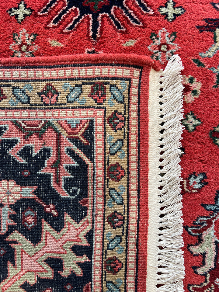 Crimson Heritage Garden – Red &amp; Midnight Navy Traditional Floral Rug – 6’1” x 9’5”
