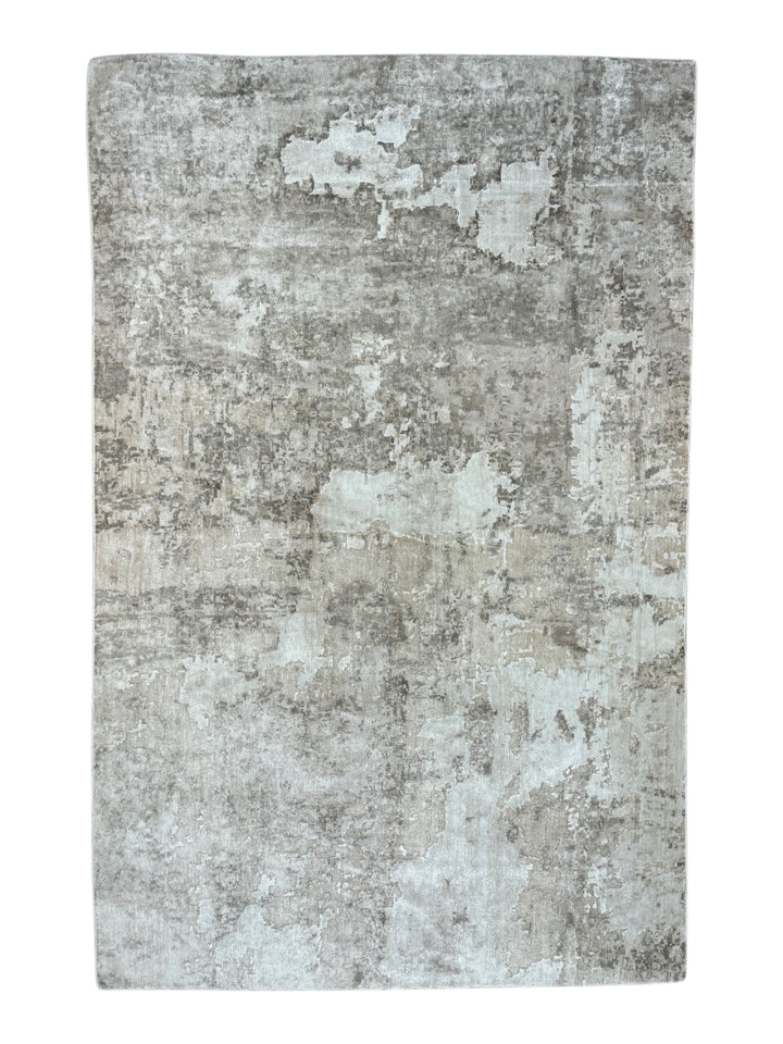 Silver Mist Abstract – Contemporary Gray &amp; Ivory Area Rug – 5’10” x 9’0”