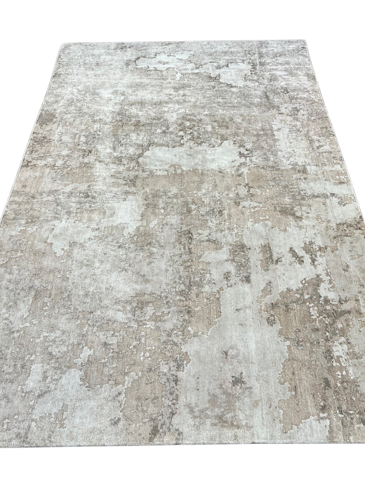 Silver Mist Abstract – Contemporary Gray &amp; Ivory Area Rug – 5’10” x 9’0”