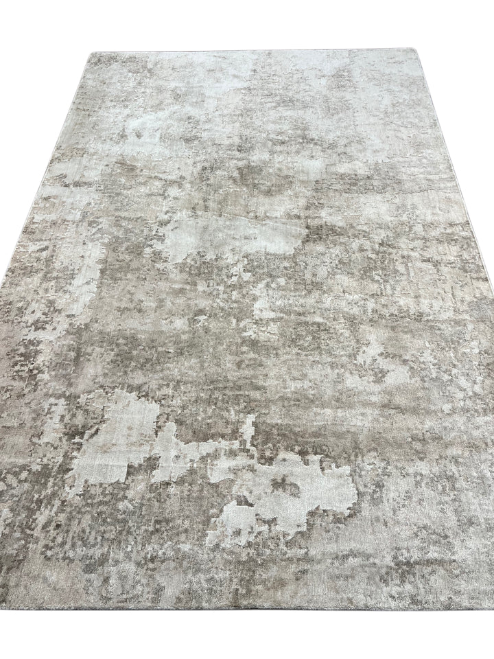 Silver Mist Abstract – Contemporary Gray &amp; Ivory Area Rug – 5’10” x 9’0”