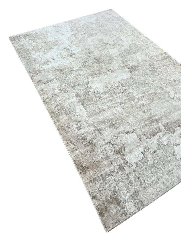 Silver Mist Abstract – Contemporary Gray &amp; Ivory Area Rug – 5’10” x 9’0”