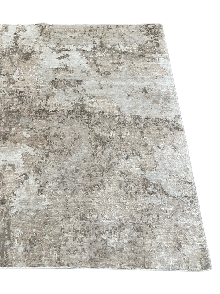 Silver Mist Abstract – Contemporary Gray &amp; Ivory Area Rug – 5’10” x 9’0”