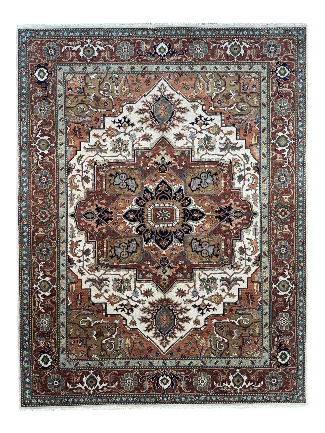 Imperial Rust – Traditional Heriz Design Rug in Rust, Ivory &amp; Navy Blue | 9’0” × 11’11”