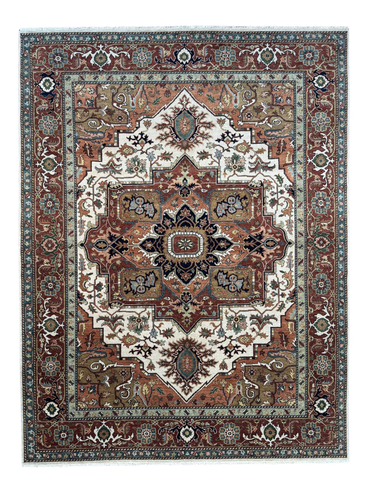 Imperial Rust – Traditional Heriz Design Rug in Rust, Ivory &amp; Navy Blue | 9’0” × 11’11”