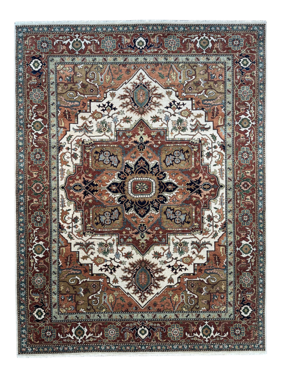 Imperial Rust – Traditional Heriz Design Rug in Rust, Ivory & Navy Blue | 9’0” × 11’11”