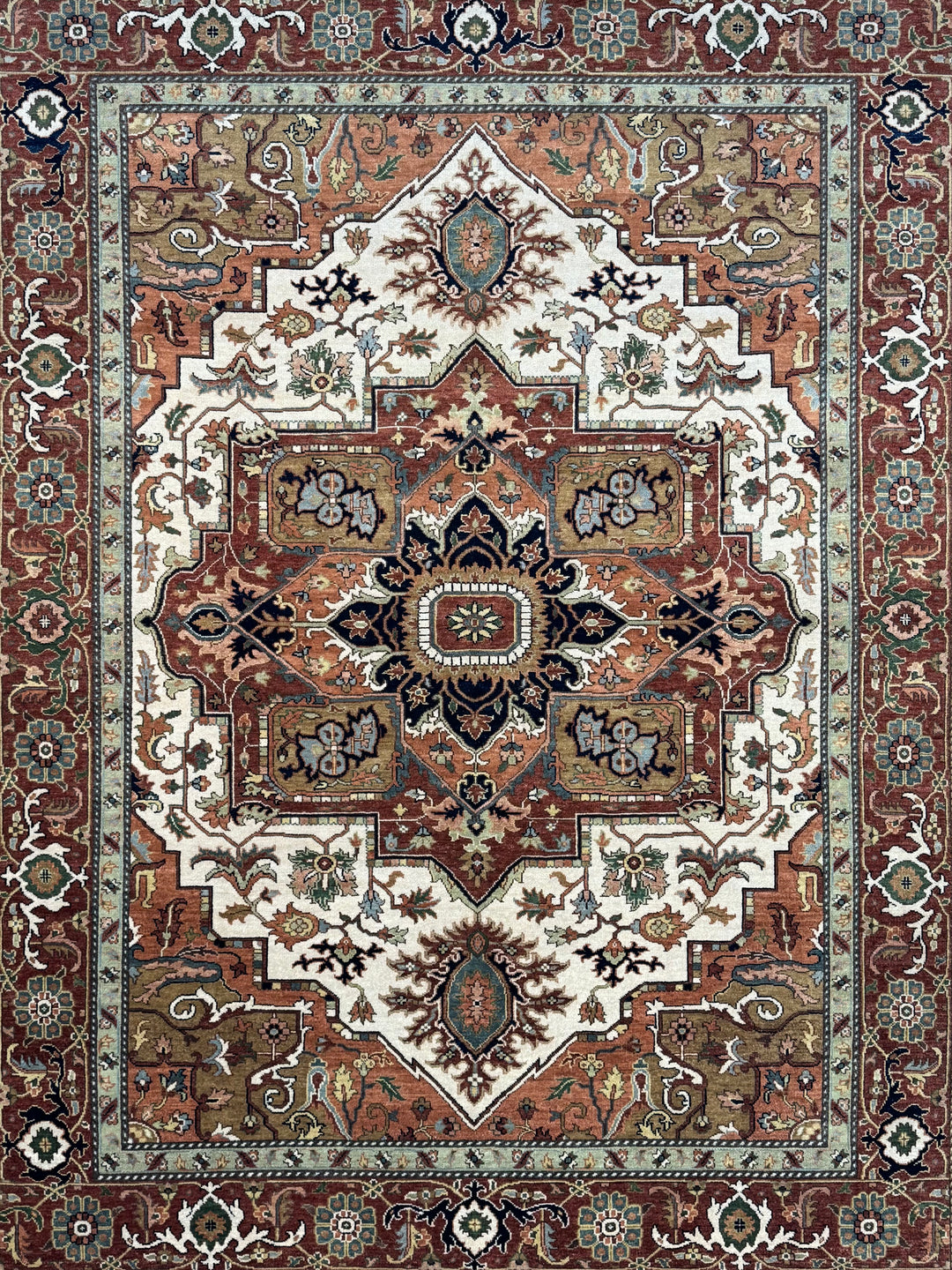 Imperial Rust – Traditional Heriz Design Rug in Rust, Ivory &amp; Navy Blue | 9’0” × 11’11”