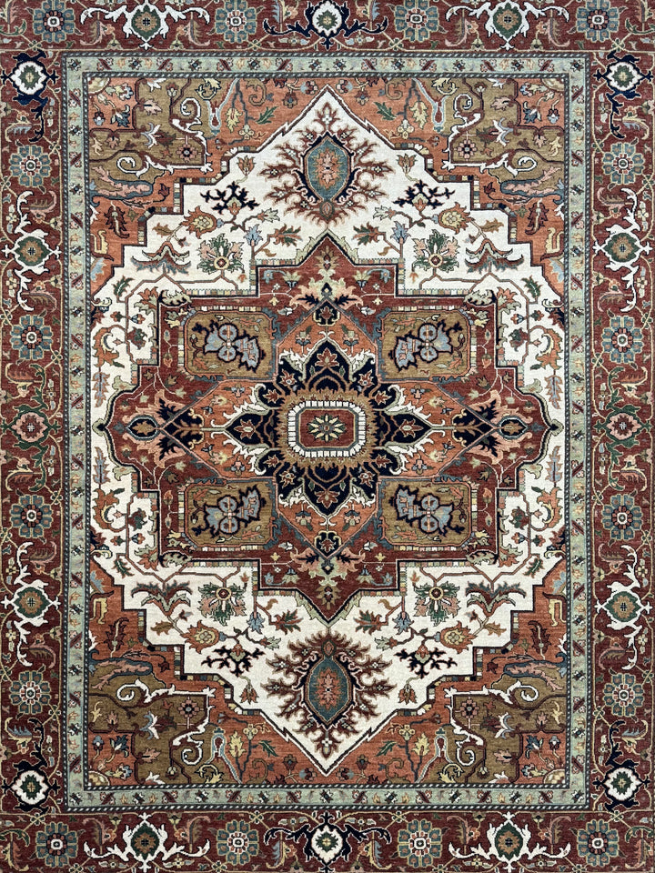 Imperial Rust – Traditional Heriz Design Rug in Rust, Ivory &amp; Navy Blue | 9’0” × 11’11”