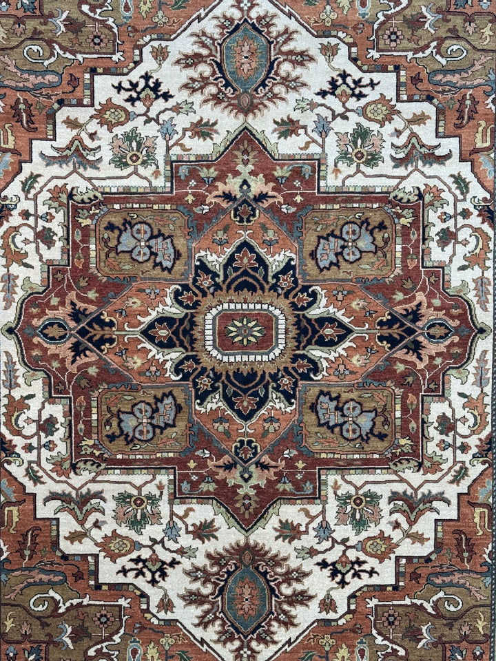 Imperial Rust – Traditional Heriz Design Rug in Rust, Ivory &amp; Navy Blue | 9’0” × 11’11”