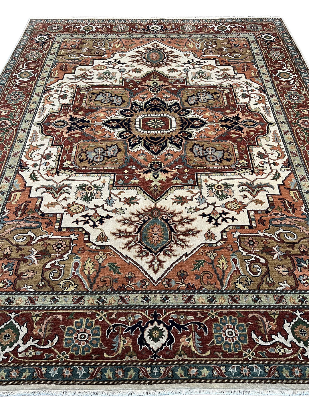 Imperial Rust – Traditional Heriz Design Rug in Rust, Ivory &amp; Navy Blue | 9’0” × 11’11”