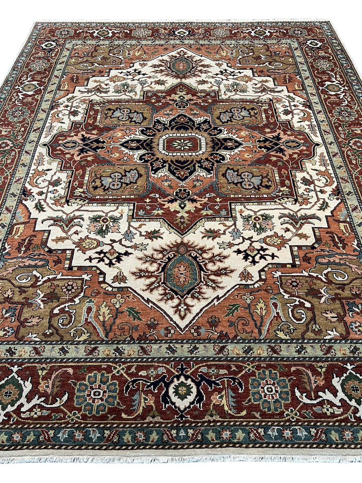 Imperial Rust – Traditional Heriz Design Rug in Rust, Ivory &amp; Navy Blue | 9’0” × 11’11”