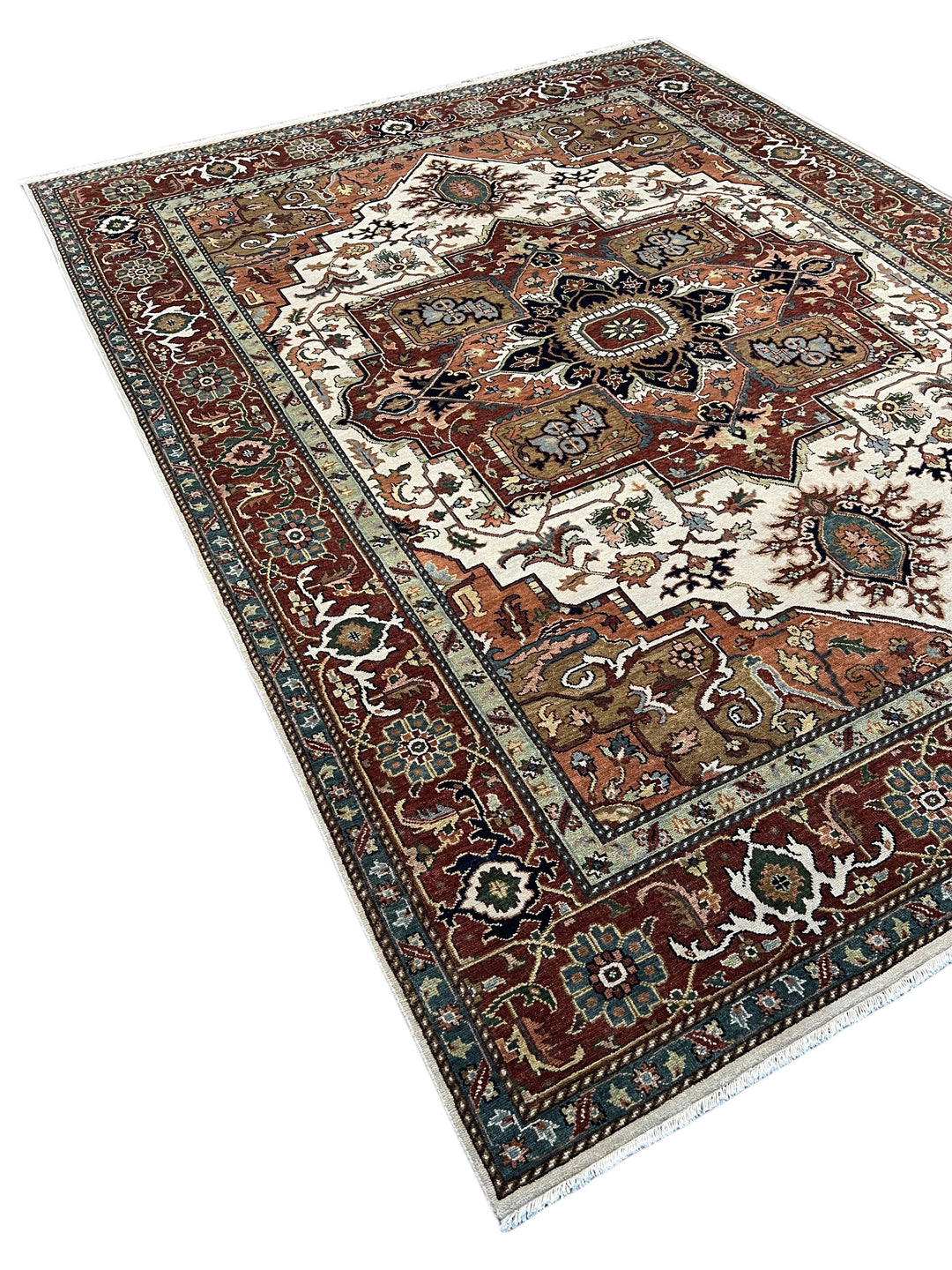 Imperial Rust – Traditional Heriz Design Rug in Rust, Ivory &amp; Navy Blue | 9’0” × 11’11”