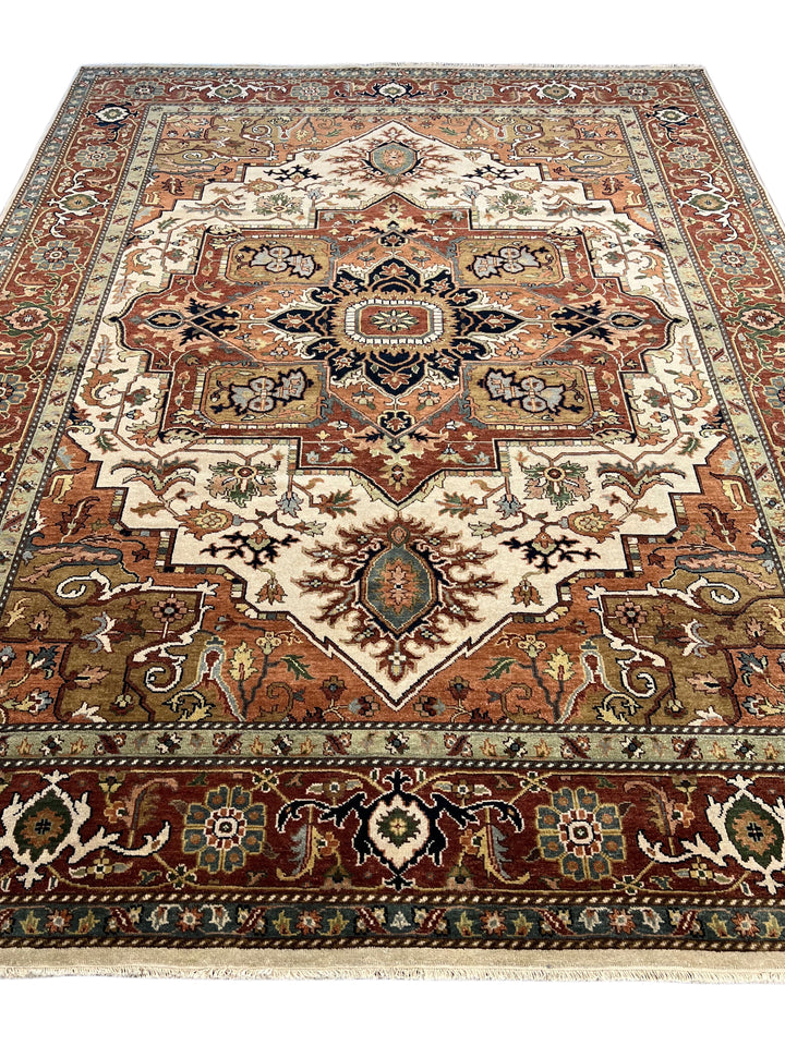 Imperial Rust – Traditional Heriz Design Rug in Rust, Ivory &amp; Navy Blue | 9’0” × 11’11”