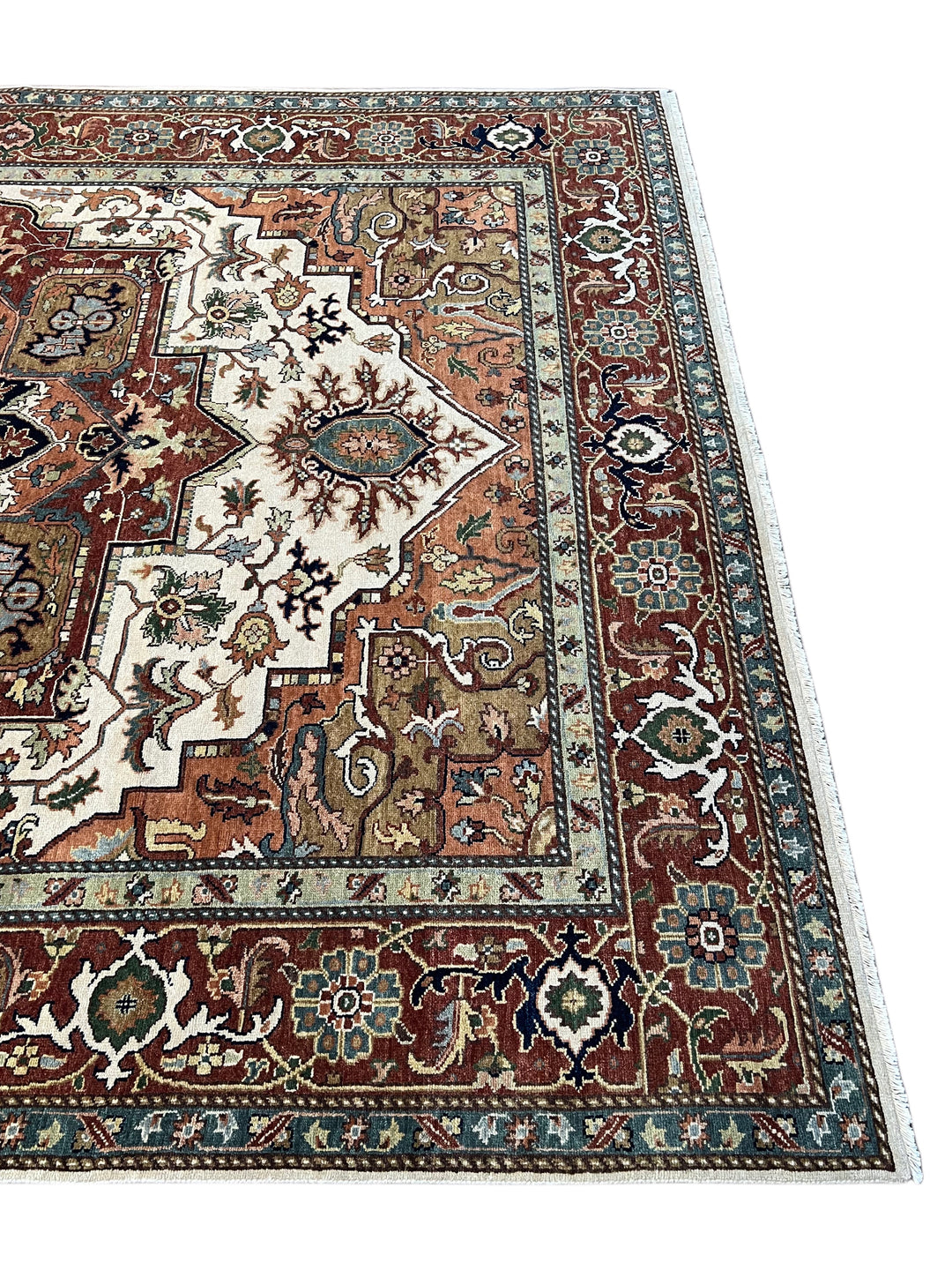 Imperial Rust – Traditional Heriz Design Rug in Rust, Ivory &amp; Navy Blue | 9’0” × 11’11”