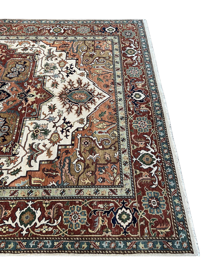 Imperial Rust – Traditional Heriz Design Rug in Rust, Ivory &amp; Navy Blue | 9’0” × 11’11”