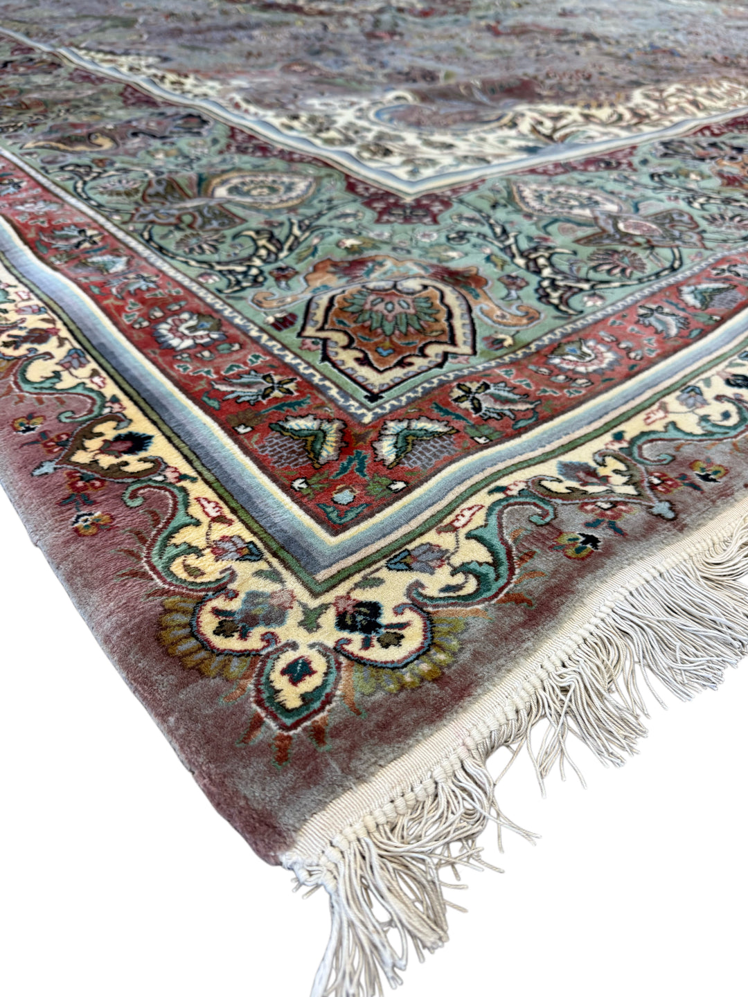 Sage &amp; Lavender Medallion Design Tabriz Style Wool Rug – 10’0” x 12’8”