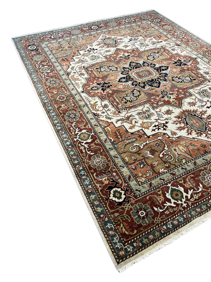 Imperial Rust – Traditional Heriz Design Rug in Rust, Ivory &amp; Navy Blue | 9’0” × 11’11”