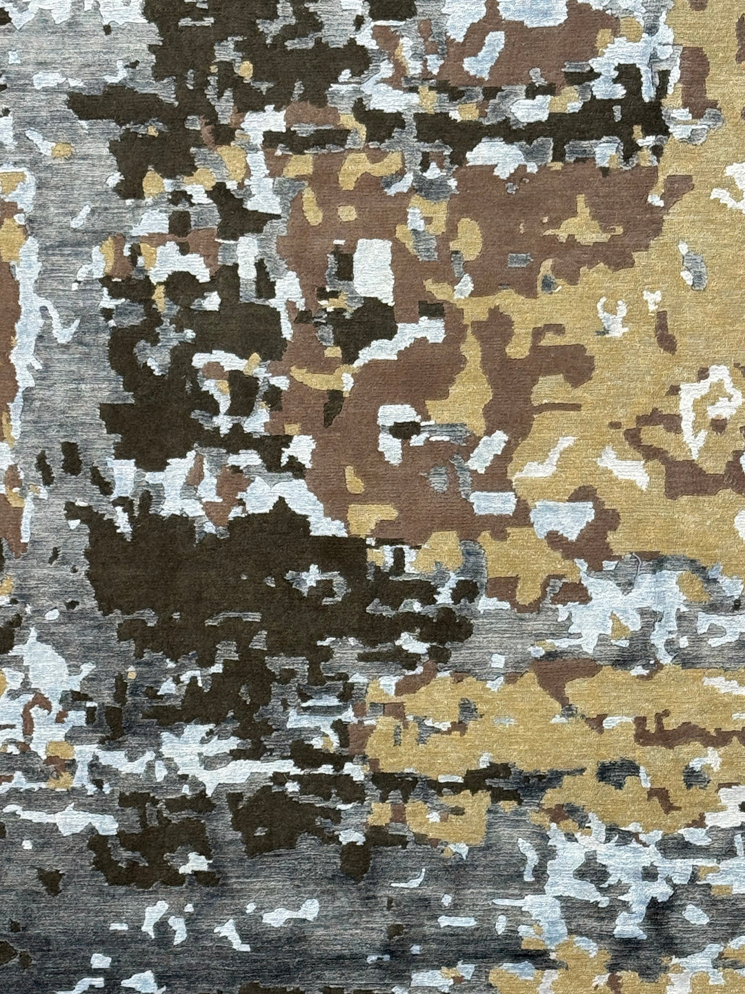 Gilded Echo – Contemporary Abstract Runner Rug in Charcoal, Silver Blue &amp; Gold | 6’0” × 19’10”