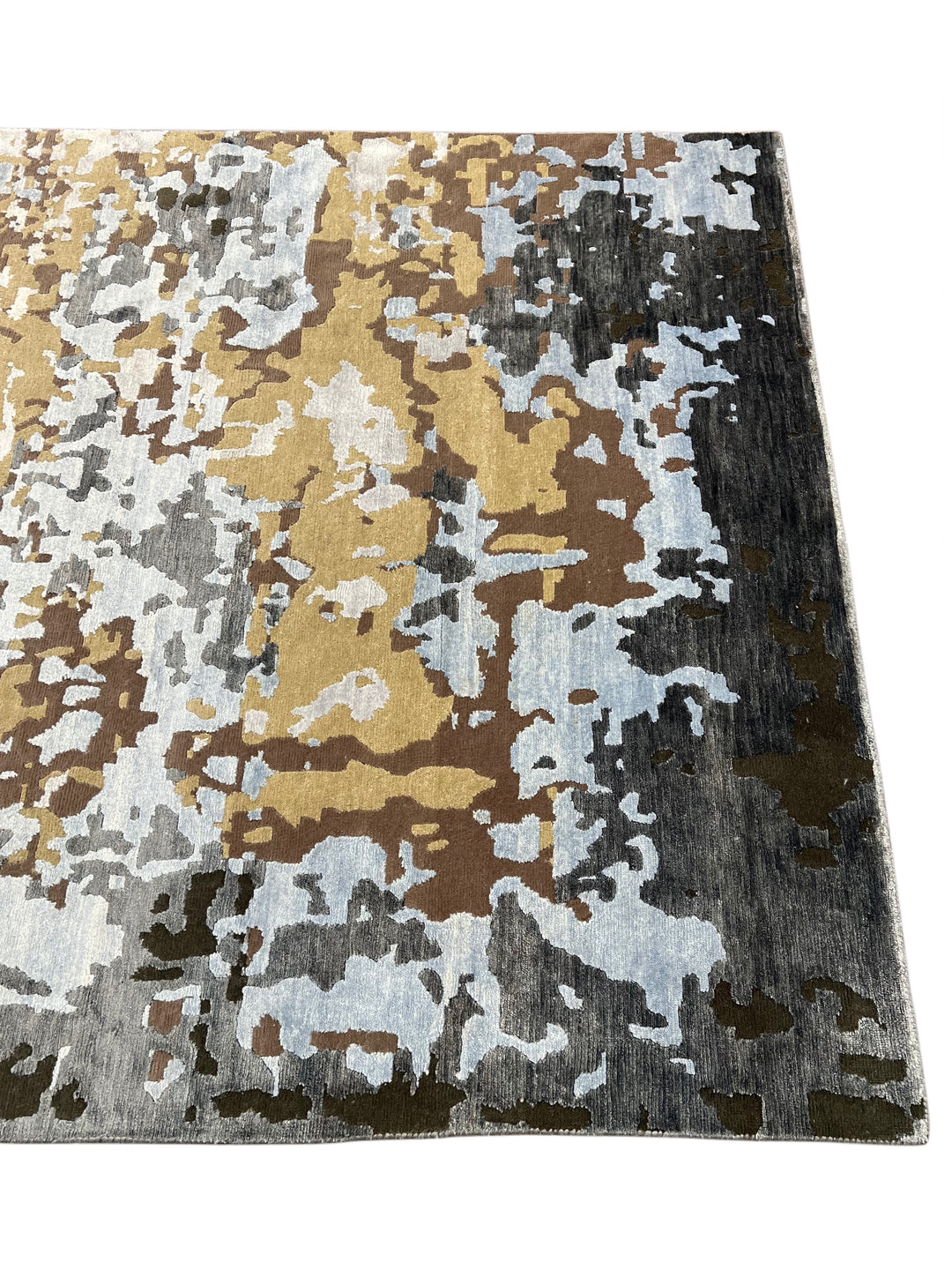 Gilded Echo – Contemporary Abstract Runner Rug in Charcoal, Silver Blue &amp; Gold | 6’0” × 19’10”