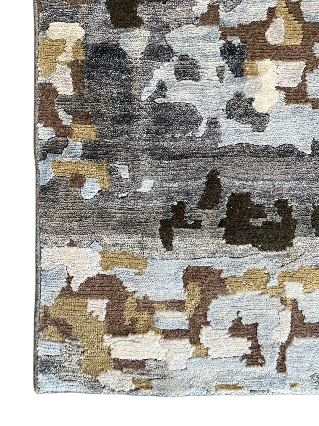 Gilded Echo – Contemporary Abstract Runner Rug in Charcoal, Silver Blue &amp; Gold | 6’0” × 19’10”