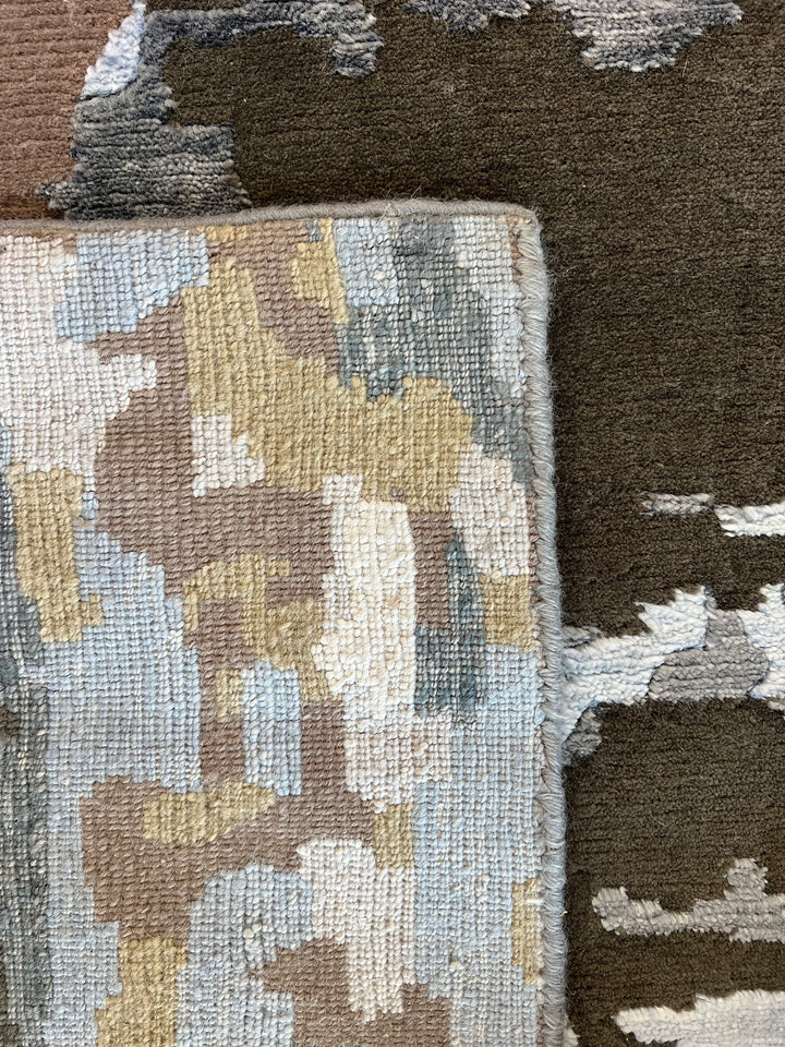 Gilded Echo – Contemporary Abstract Runner Rug in Charcoal, Silver Blue &amp; Gold | 6’0” × 19’10”