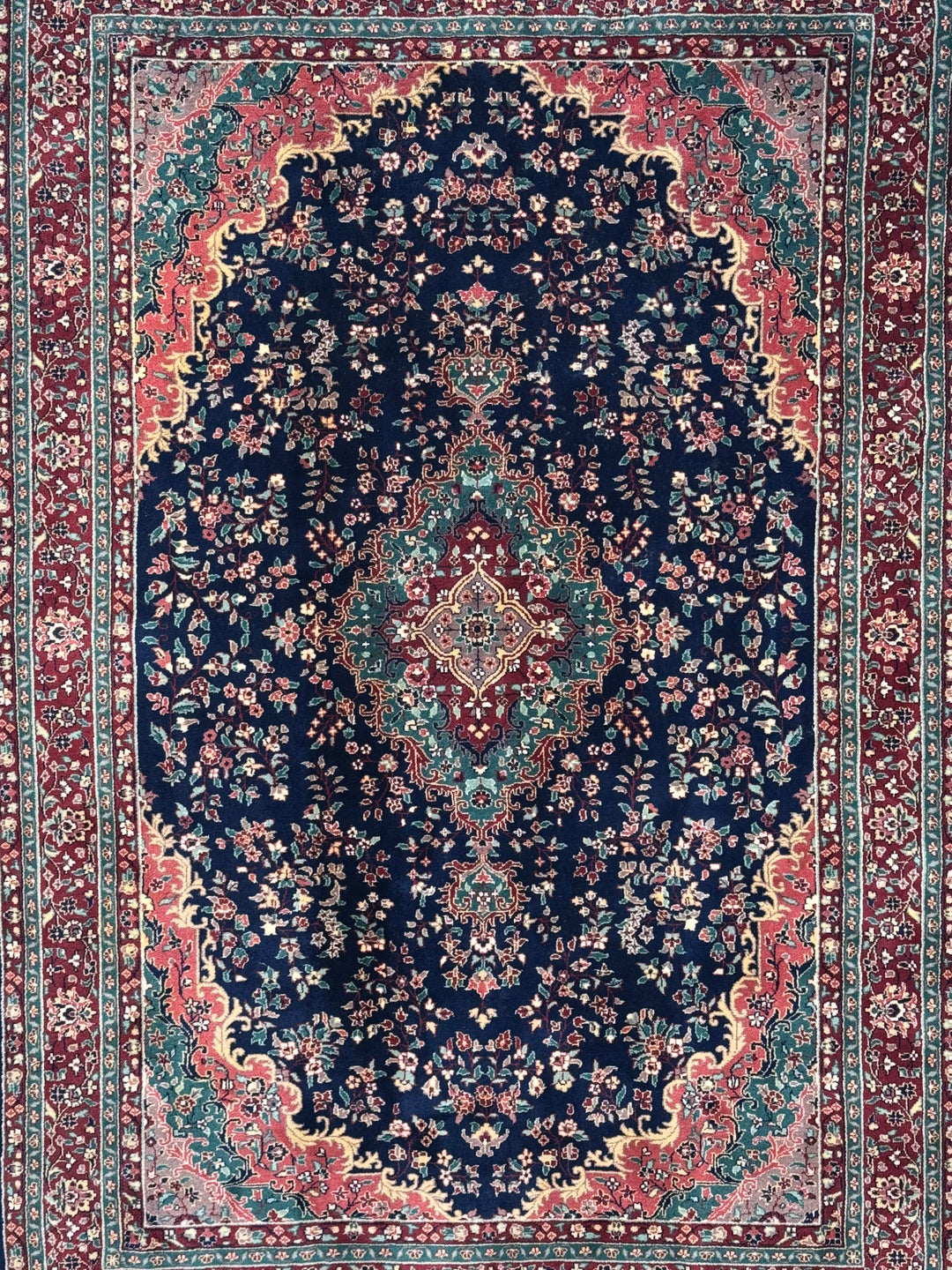 Royal Kerman – Traditional Kerman Floral Medallion Rug in Navy Blue, Burgundy &amp; Emerald Green | 6’0” × 9’0”