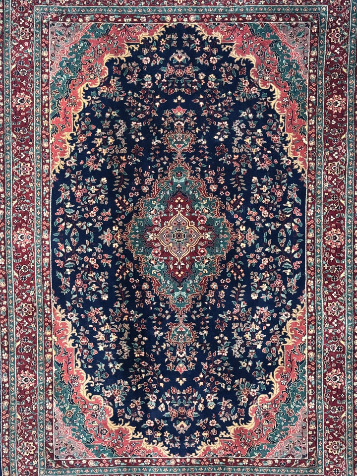 Royal Kerman – Traditional Kerman Floral Medallion Rug in Navy Blue, Burgundy &amp; Emerald Green | 6’0” × 9’0”