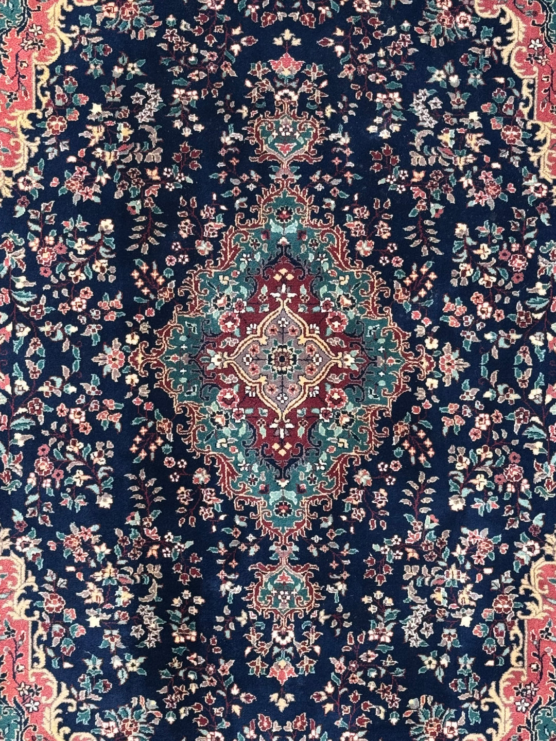 Royal Kerman – Traditional Kerman Floral Medallion Rug in Navy Blue, Burgundy &amp; Emerald Green | 6’0” × 9’0”