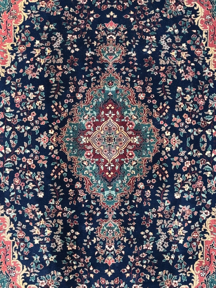 Royal Kerman – Traditional Kerman Floral Medallion Rug in Navy Blue, Burgundy &amp; Emerald Green | 6’0” × 9’0”