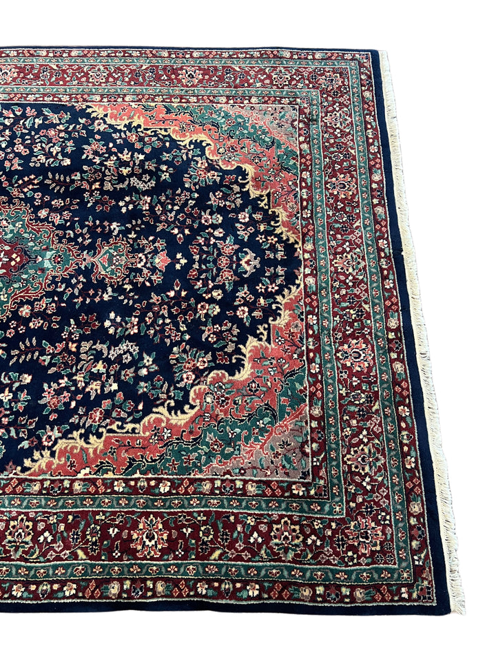 Royal Kerman – Traditional Kerman Floral Medallion Rug in Navy Blue, Burgundy &amp; Emerald Green | 6’0” × 9’0”
