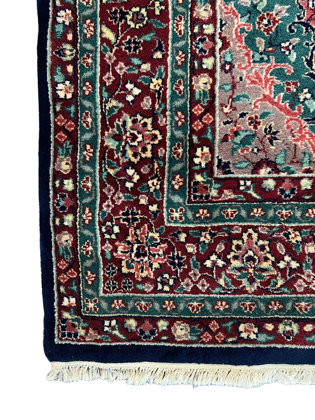 Royal Kerman – Traditional Kerman Floral Medallion Rug in Navy Blue, Burgundy &amp; Emerald Green | 6’0” × 9’0”