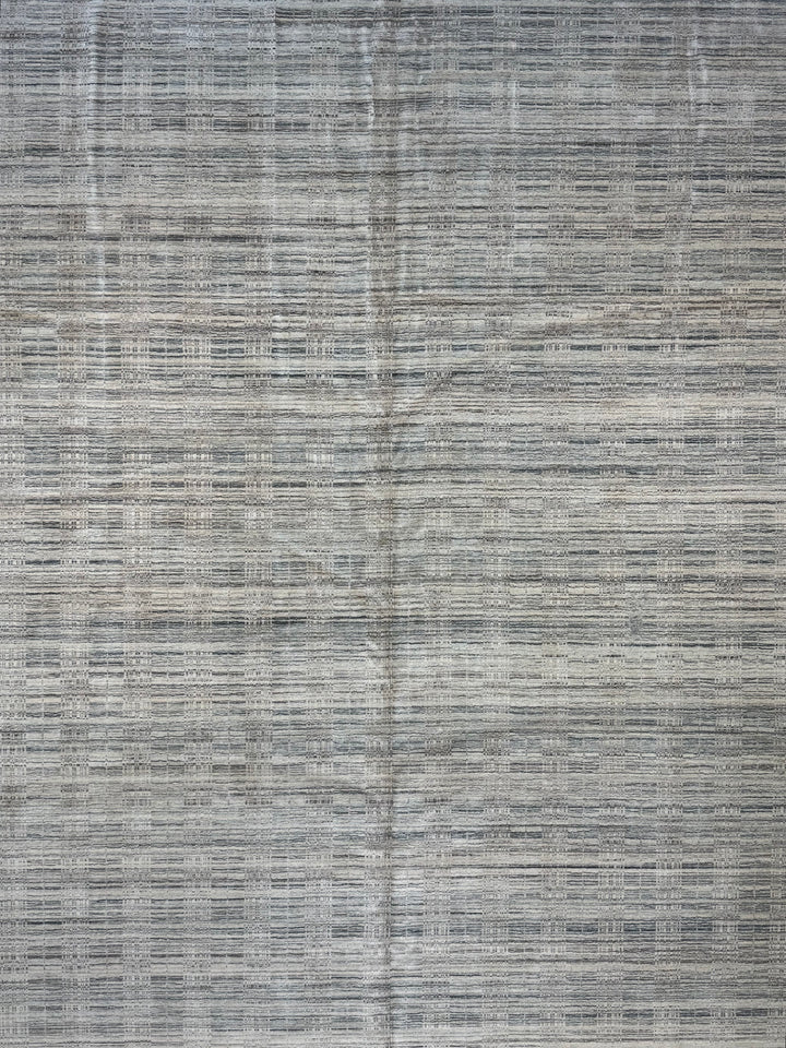 Silver Strata – Contemporary Abstract Linear Design Rug in Silver Grey &amp; Ivory | 11’11” × 14’11”