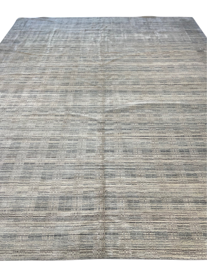 Silver Strata – Contemporary Abstract Linear Design Rug in Silver Grey &amp; Ivory | 11’11” × 14’11”