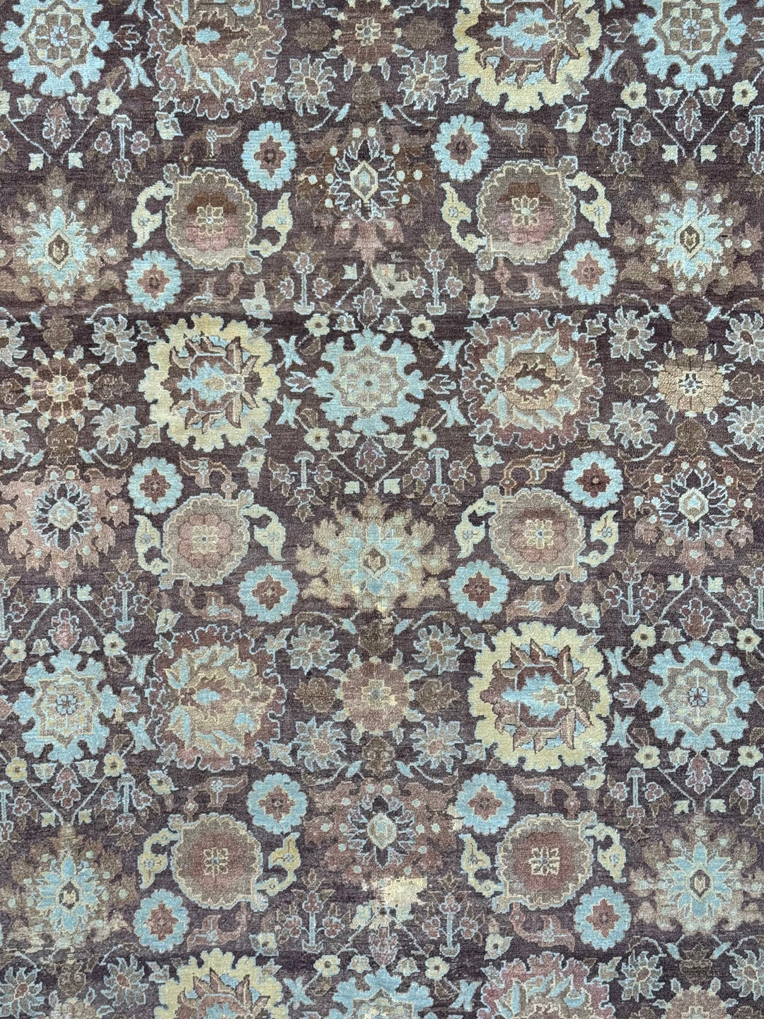 Antique Tribal Rug – Chocolate Brown &amp; Powder Blue Floral Design | Circa 1880 | 11’5” × 15’3”