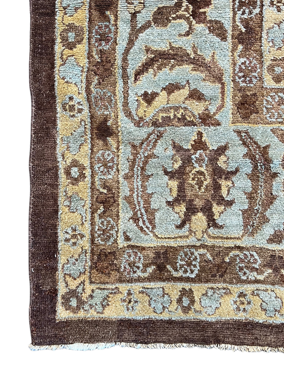 Antique Tribal Rug – Chocolate Brown &amp; Powder Blue Floral Design | Circa 1880 | 11’5” × 15’3”