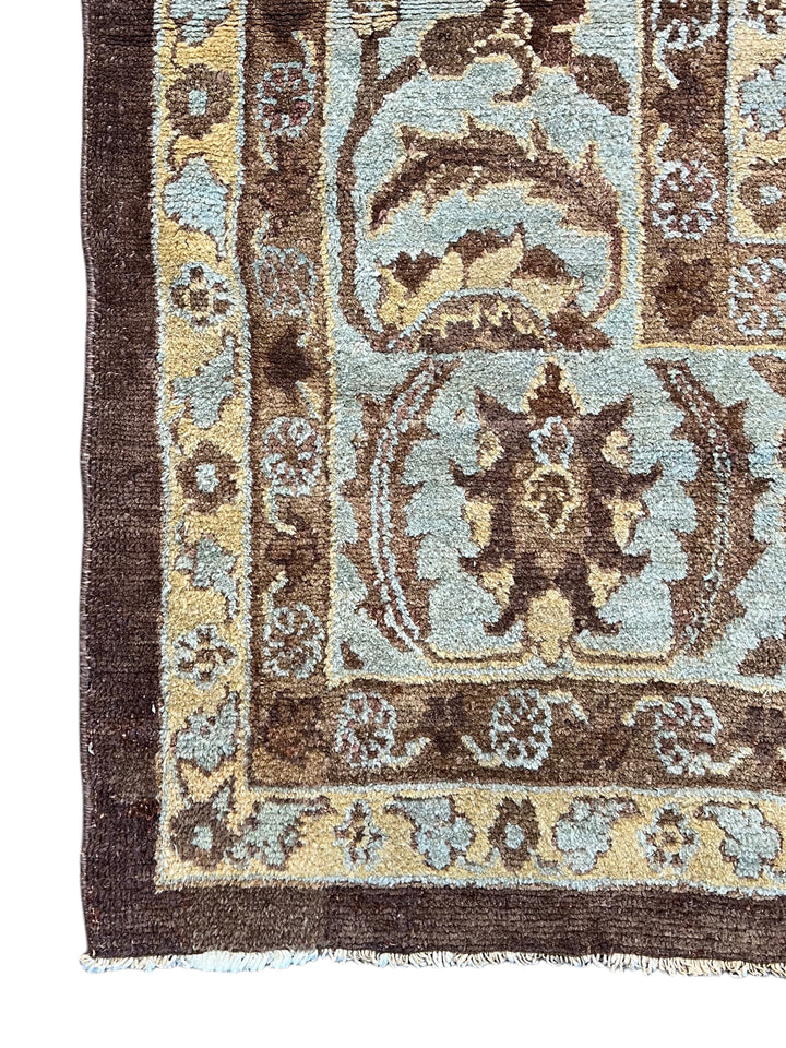 Antique Tribal Rug – Chocolate Brown &amp; Powder Blue Floral Design | Circa 1880 | 11’5” × 15’3”