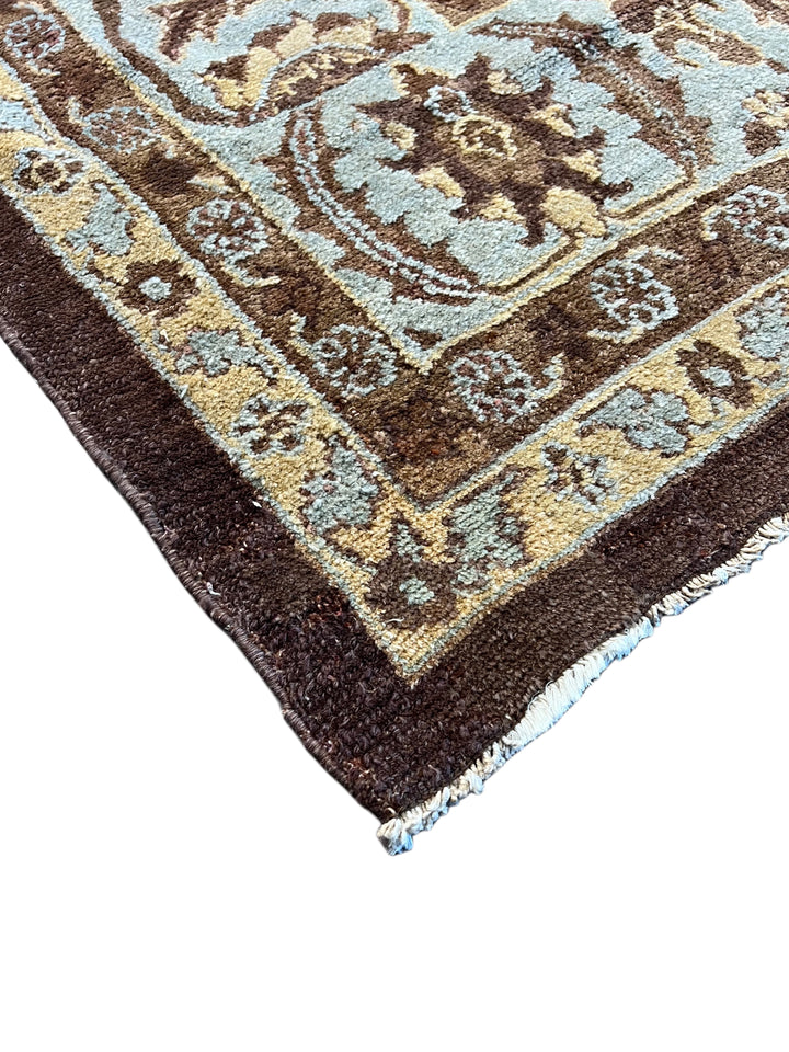 Antique Tribal Rug – Chocolate Brown &amp; Powder Blue Floral Design | Circa 1880 | 11’5” × 15’3”