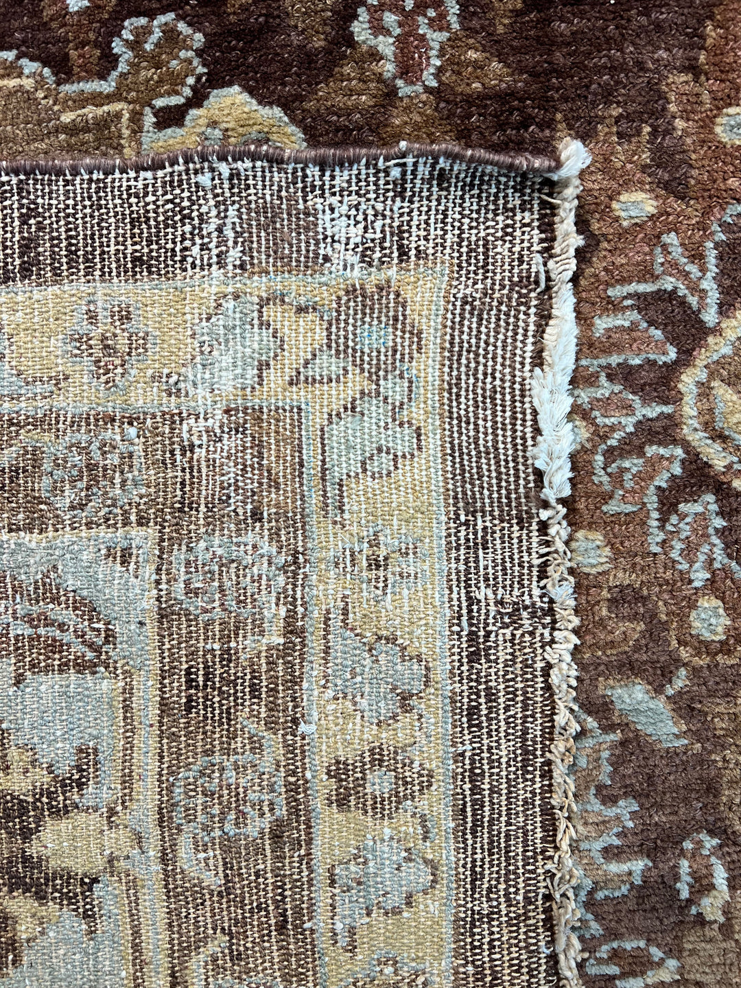 Antique Tribal Rug – Chocolate Brown &amp; Powder Blue Floral Design | Circa 1880 | 11’5” × 15’3”