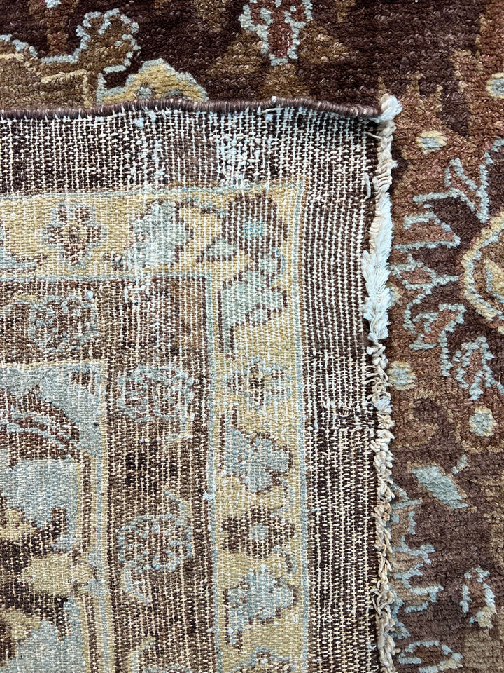 Antique Tribal Rug – Chocolate Brown &amp; Powder Blue Floral Design | Circa 1880 | 11’5” × 15’3”