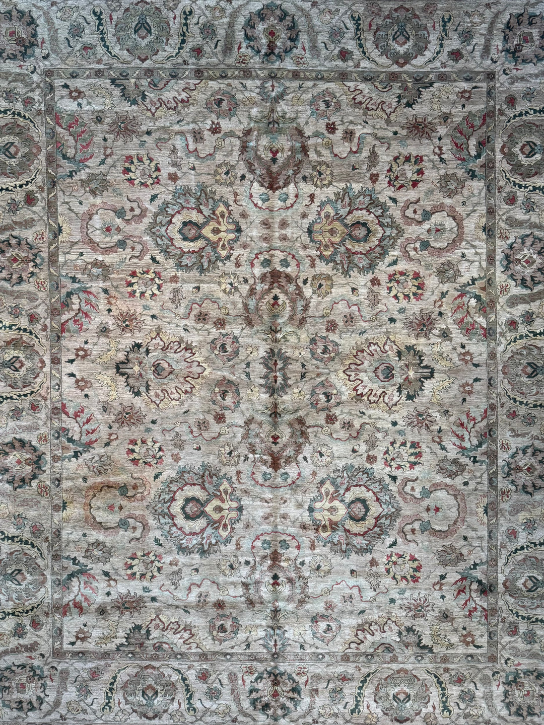 Ashbourne Garden – Silver Grey &amp; Taupe Floral Traditional Style Rug | 12’1” × 14’11”