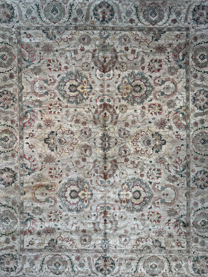 Ashbourne Garden – Silver Grey &amp; Taupe Floral Traditional Style Rug | 12’1” × 14’11”