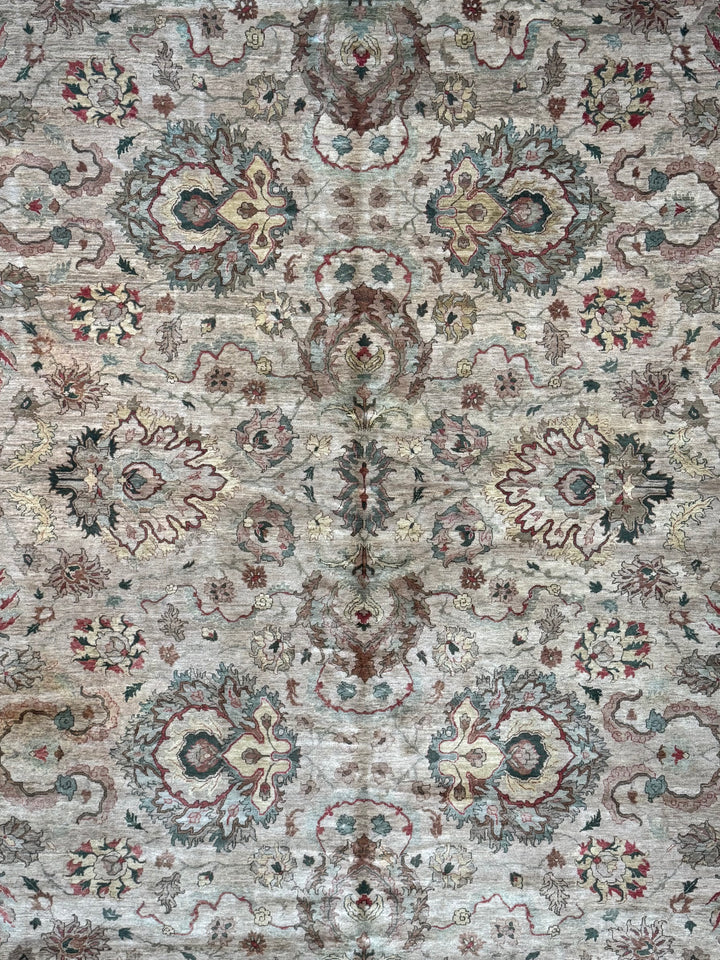 Ashbourne Garden – Silver Grey &amp; Taupe Floral Traditional Style Rug | 12’1” × 14’11”