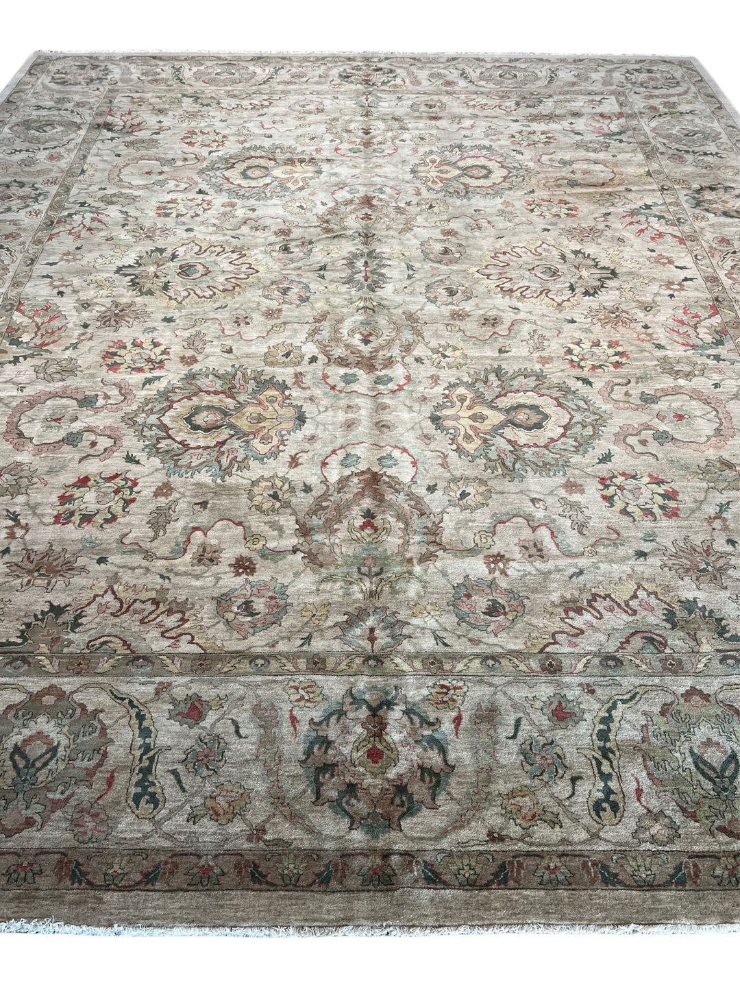 Ashbourne Garden – Silver Grey &amp; Taupe Floral Traditional Style Rug | 12’1” × 14’11”