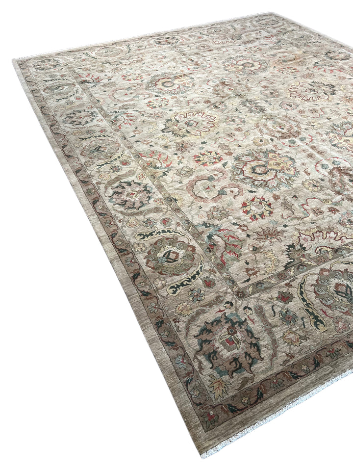 Ashbourne Garden – Silver Grey &amp; Taupe Floral Traditional Style Rug | 12’1” × 14’11”