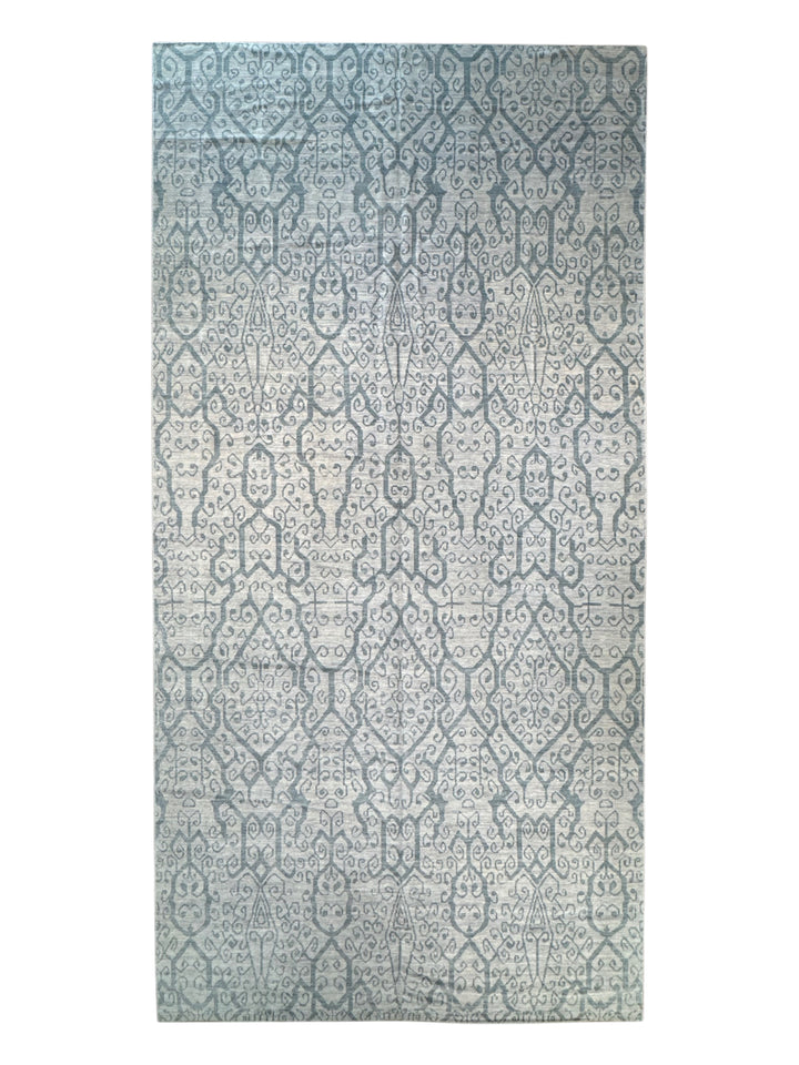 Frozen River – Ice Blue &amp; Silver Grey Geometric Modern Style Rug | 10’2” × 20’5”