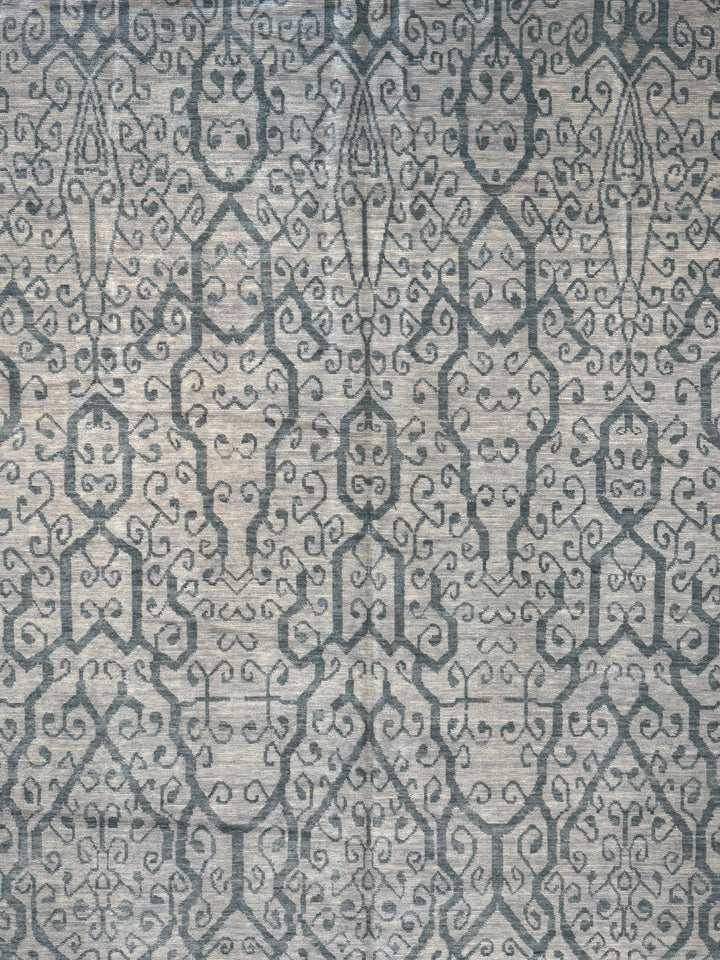 Frozen River – Ice Blue &amp; Silver Grey Geometric Modern Style Rug | 10’2” × 20’5”