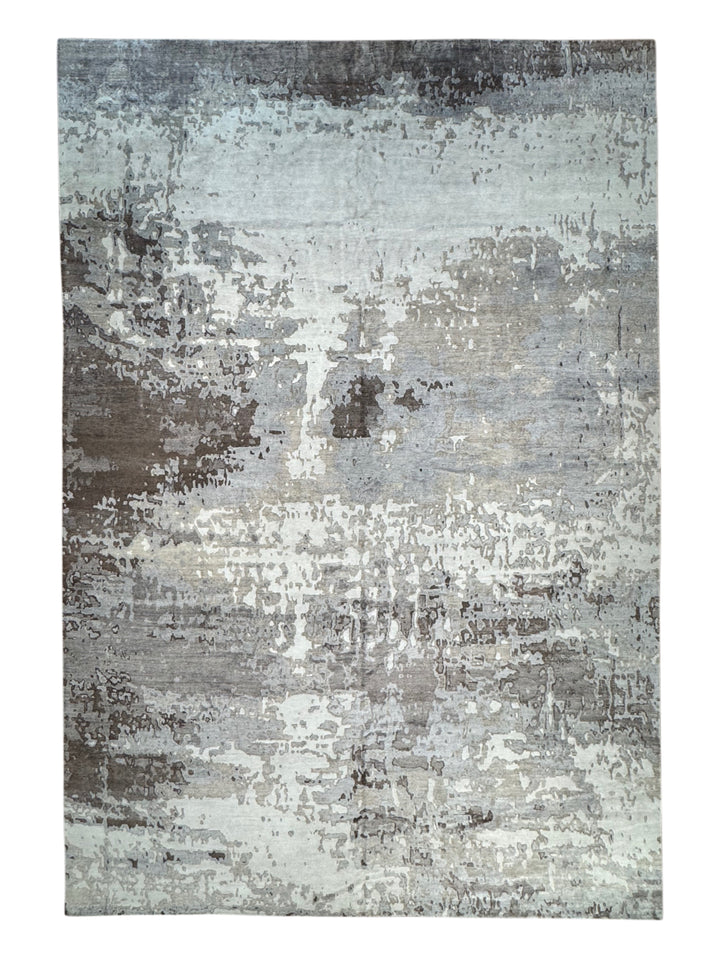 Ashen Mirage – Silver Grey, Taupe &amp; Charcoal Abstract Modern Style Rug | 12’0” × 17’10”