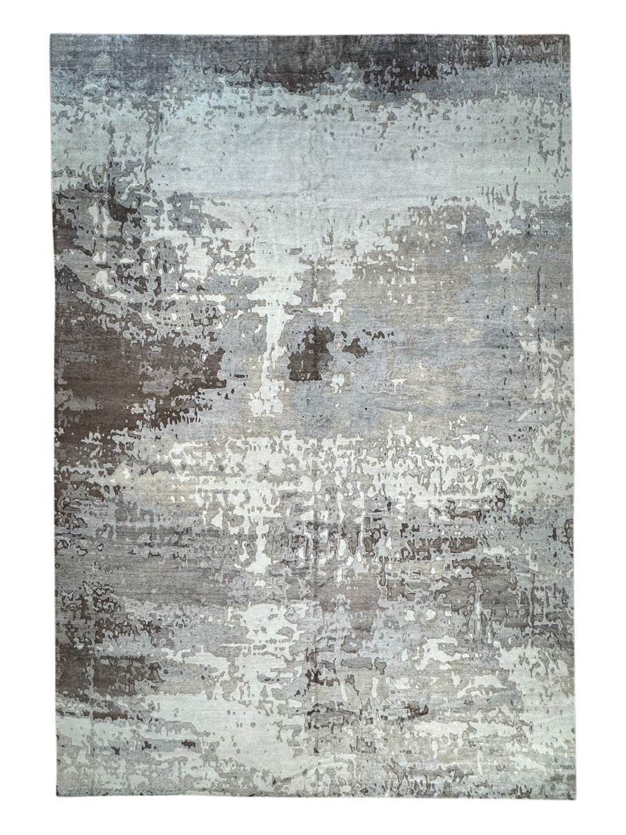 Ashen Mirage – Silver Grey, Taupe & Charcoal Abstract Modern Style Rug | 12’0” × 17’10”