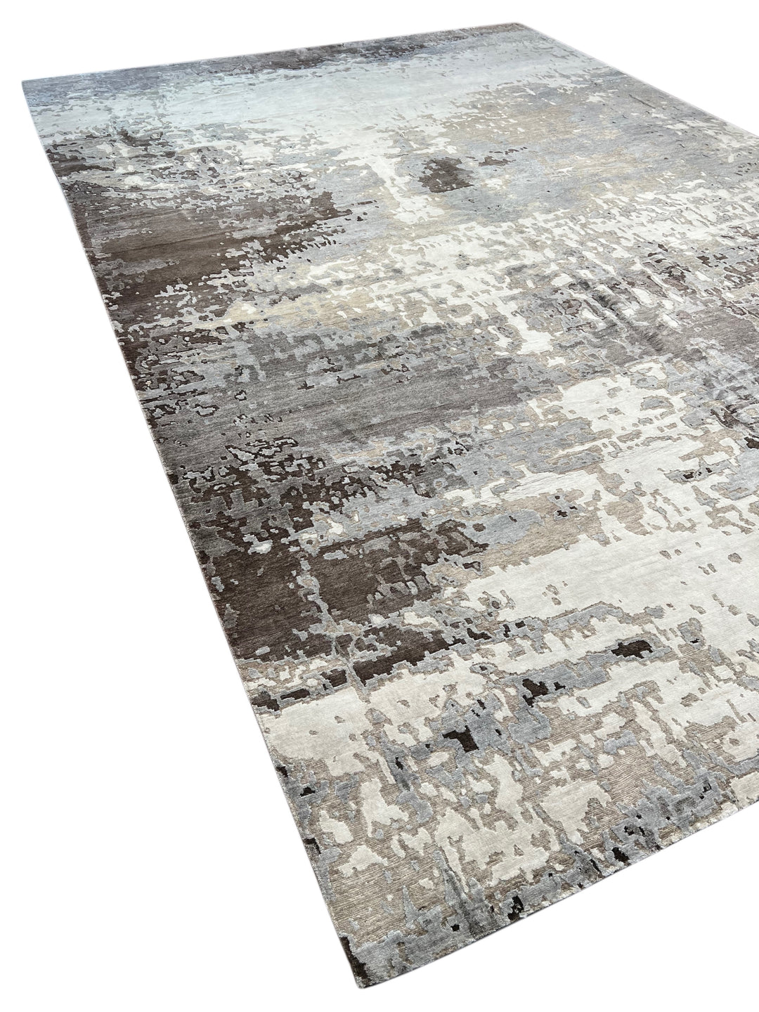 Ashen Mirage – Silver Grey, Taupe &amp; Charcoal Abstract Modern Style Rug | 12’0” × 17’10”