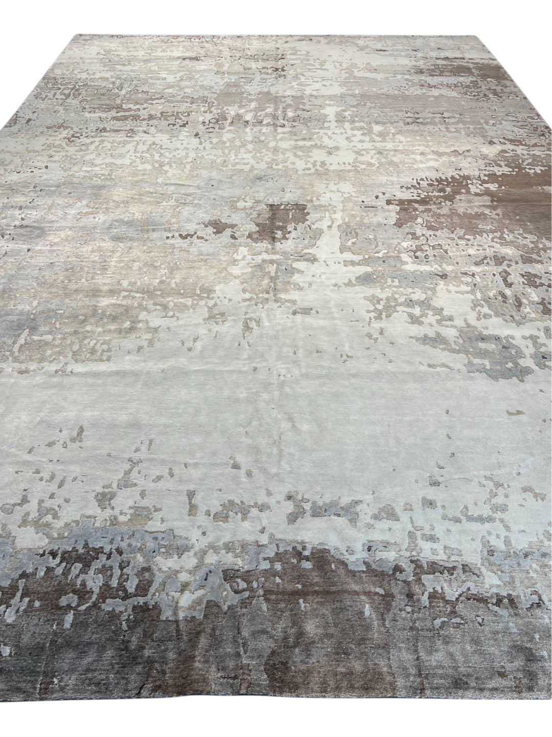 Ashen Mirage – Silver Grey, Taupe &amp; Charcoal Abstract Modern Style Rug | 12’0” × 17’10”