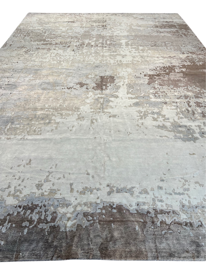 Ashen Mirage – Silver Grey, Taupe &amp; Charcoal Abstract Modern Style Rug | 12’0” × 17’10”